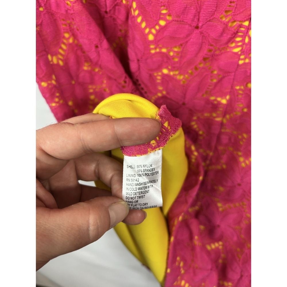 Maggy London Fuchsia Floral Lace Dress 8 Barbiecore Dopamine Decor Bright Neon‎ - Picture 7 of 9
